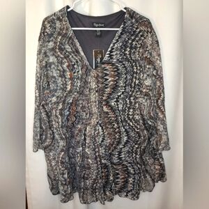 Maggie Barnes Lace Tunic Top 4XWP NWT V Neck Flowy Colorful Zig Zag Nylon Boho